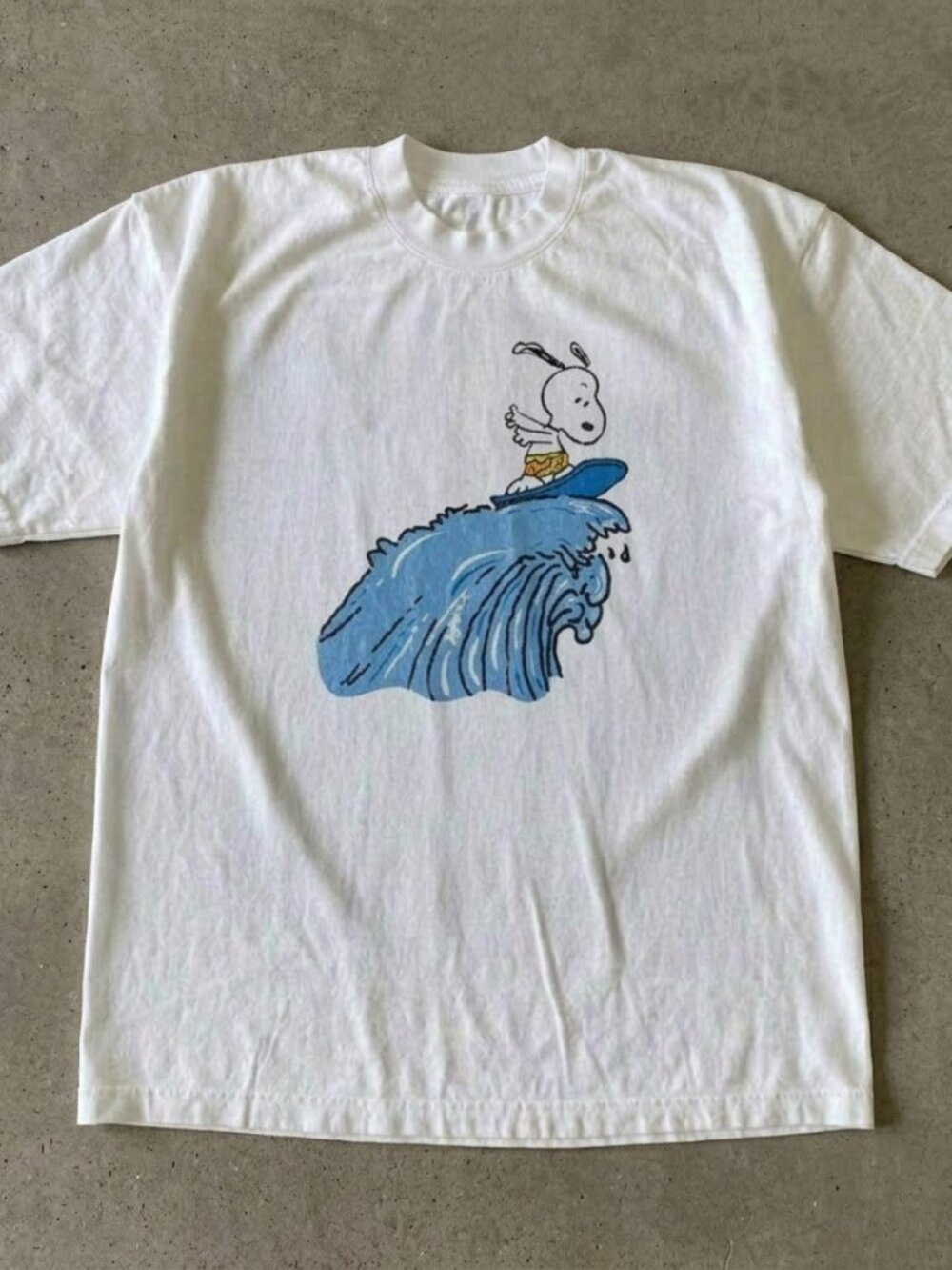 Peanuts Snoopy Surfing On Ocean Wave T-Shirt White